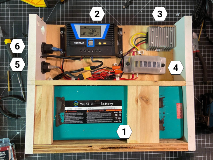 Portable power station components, using scrap plywood and clear acrylic for the housing